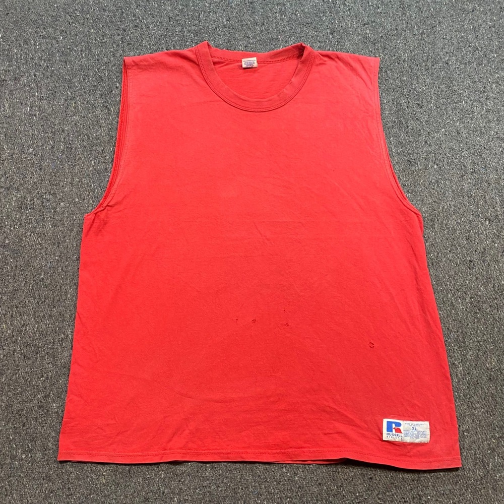 Russell Athletic Sleeveless TShirt Sz XL Mens Red Skater Grunge Jock Tag Pinhole
